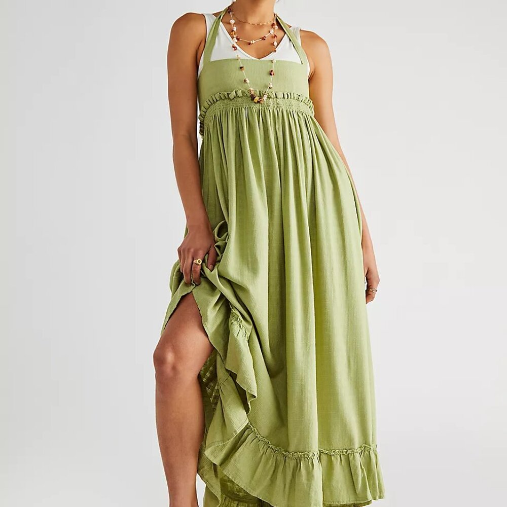NWT Free People Gretchen Convertible Pinafore Maxi Dress in Luna Moth - Size S